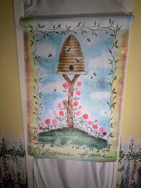 Jetmax Welcome Home Garden Flag Beehive Bees Floral Summer Large 38x25 Vintage